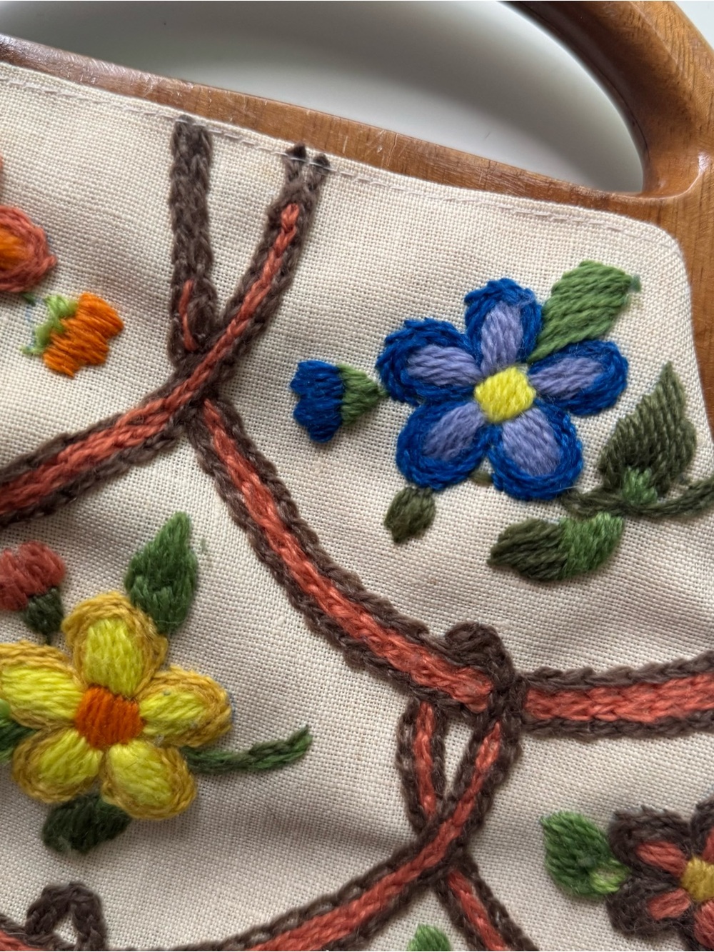 Vintage 70s Crewel Embroidered Bermuda Handbag - Picture 10 of 10